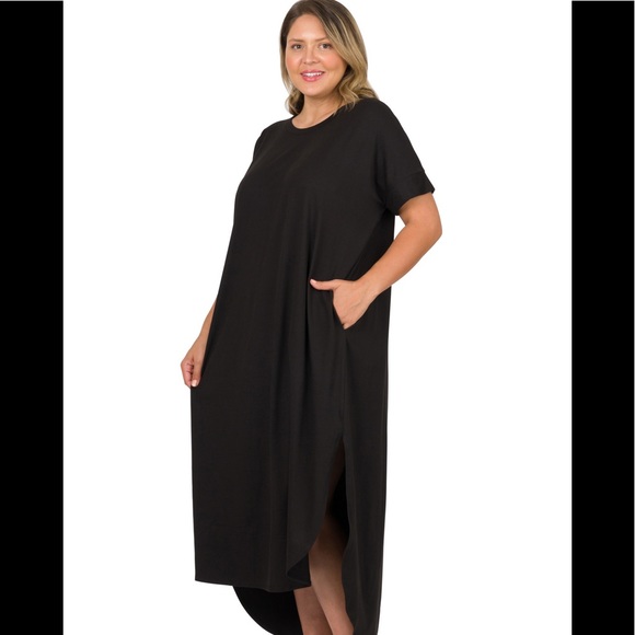 BN Zenana Oversized Short Sleeve Round Neck Black Maxi W/Pockets Various - Picture 11 of 15